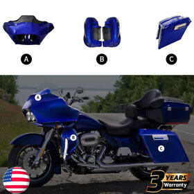 Blue 5inch Extended Saddlebags Lower Vented Leg Front Fairing For Harley 1998-2013