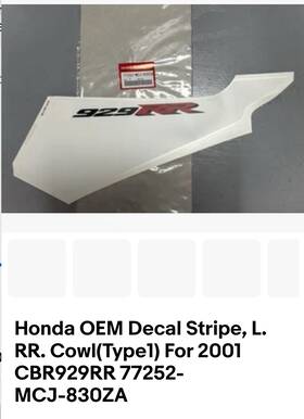 Mcj-830za Honda Cbr929 Oem Rear Cowl Decals