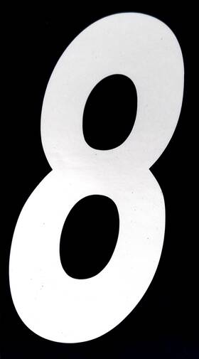 Rw8w Kart Racewear Stick-on 6 Inch Slanted Number 8 White