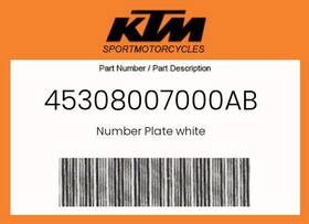 45308007000ab Ktm Genuine Number Plate White -