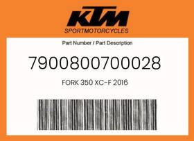 Ktm 7900800700028 Genuine Fork 350 Xc-f 2016 -
