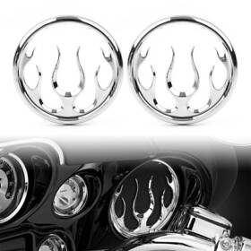 Moto Hij 612047147251 Chrome Flame Speaker Grill Accent Trim Cover For Harley Electra Street Glide