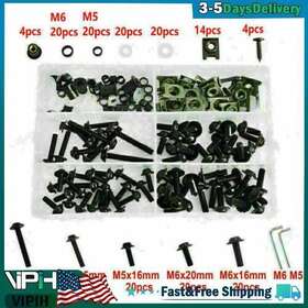 177x Vipih M525-a039-black Fairing Fender Fastener Kit Body Work Screws Bolts Washers Motorcycle Bk.