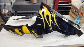 13s-w2838-10-p1 Yamaha Oem 2008 Left And Right Black Yellow Flame Yzf R6 Lower Side Fairing Cowls