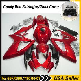 S0606-red Zxmoto Candy Red Fairing Kit With Tank Cover Bolts For Suzuki Gsxr600 / Gsxr750 2006 2007