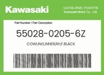 Kawasaki Genuine Cowling,inner,rh,f.black 55028-0205-6Z. Fixed Price $44.28.