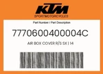 Ktm Genuine Air Box Cover R/s Sx 14 - 7770600400004C. Fixed Price $23.22.