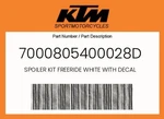 Ktm Genuine Spoiler Kit Freeride White With Decal - 7000805400028D. Fixed Price $84.89.