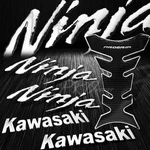 Chrome/black Pro Fuel Tank PAD+8" Kawasaki Logo Emblem+ninja Fender Stickers Kit. Fixed Price $33.77.