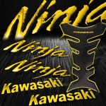 Chrome Gold Pro Fuel Tank PAD+8" Kawasaki Logo Emblem+ninja Fender Sticker Kit. Fixed Price $36.56.