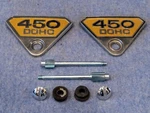 Clean Used Side Cover Badges W/nos Hardware For Honda CB/CL450K2-3 87130-294-010. Fixed Price $195.00.