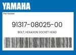 Yamaha Genuine Bolt, Hexagon Socket Head 91317-08025-00. Fixed Price $11.29.