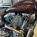 Santa Muerte Evo Sportster Engraved Air Filter 5.5 Cleaner Cover Cap Harley. Fixed Price $95.00.