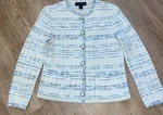St. John Black Label Cream & Blue Tweed Blazer With Pockets Size 2 Button Up. Fixed Price $149.00.