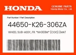 Honda Genuine Wheel Sub-assy., Fr. *NH303M* (coo) (mat Axis Gray Metallic). Fixed Price $174.73.