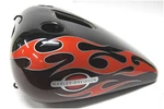 Harley Davidson New Fuel Tank Stretched Volcanic Red-flames Softail 61625-01C. Fixed Price $1495.95.