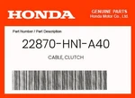 Honda Genuine Cable, Clutch 22870-HN1-A40. Fixed Price $29.61.