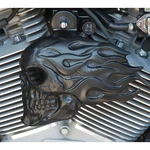 Chrome Dome Motorcycle Products Satin Black Flaming Skull Horn Cover FSBS-2. Fixed Price $121.50.