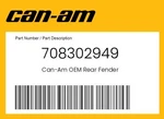 Can-am Genuine Rear Fender 708302949. Fixed Price $204.99.