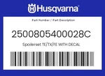 Husqvarna Genuine Spoilerset Te/tx/fe With Decal - 2500805400028C. Fixed Price $93.75.